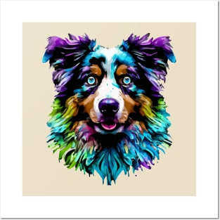 Cute Australian Shepherd Dog Stencil Artwork Posters and Art